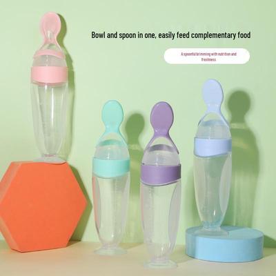 Silikon Baby-Reisbrei-Flasche mit Quetschlöffel und Saugfuß-Fütterer
