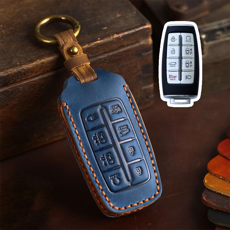 

Leather 8 Button Car Key Cover Case for Hyundai Genesis G80 GV70 GV80 2019 2020 2021 2022 Remote Key Holder Auto Accessories