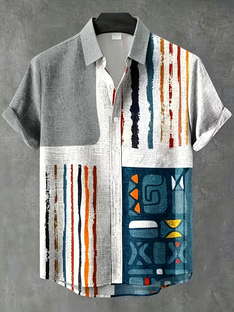 Vintage Summer Ethnic Style Graphic 3D Print Lapel Men Shirt Casual Comfortable Short Sleeve Shirt Street Shirts Man's Clothes