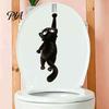 Cute Cat Bathroom Accessories Furry Black Toilet Seat Sticker, Waterproof PVC Decal, Removable Humorous Wall Decor Animal Art for Tank And Lid