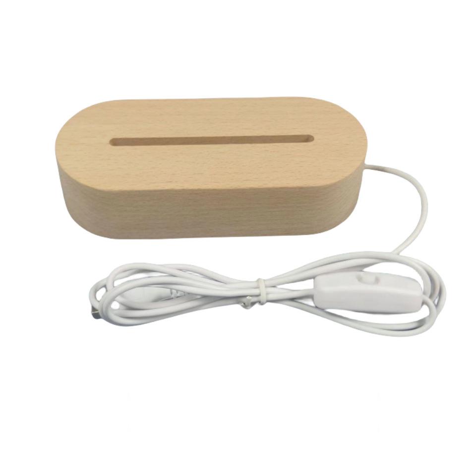 Oval Shape Wooden USB Light Base Stand 3D LED Night Lights Base for Acrylic Art