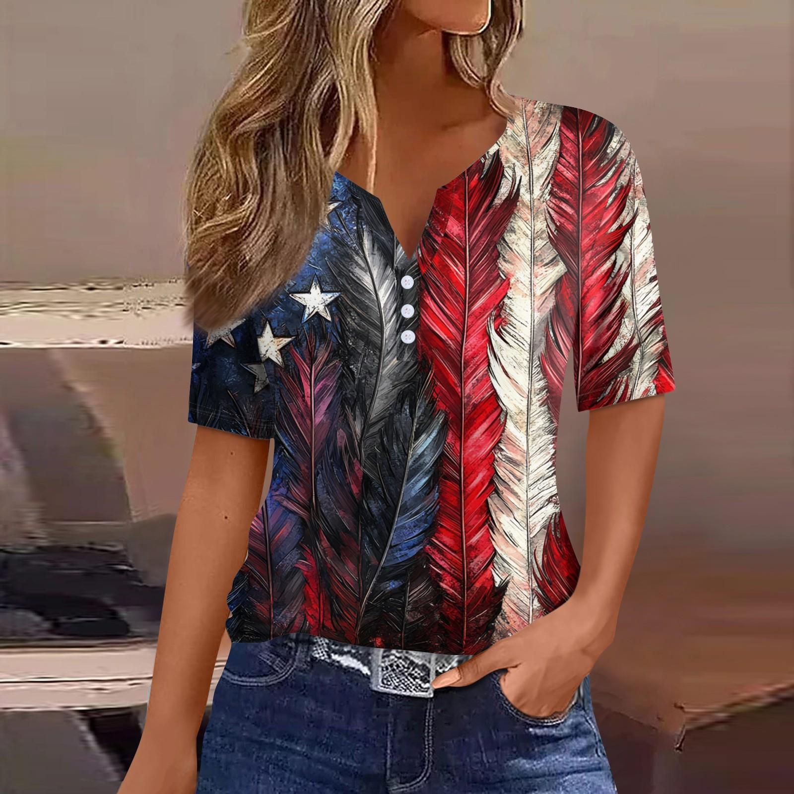 

Жен. Футболка С принтом Пуговицы С короткими рукавами Повседневные Выходные Мода Классический V-образный вырез Обычный Верх XL красный