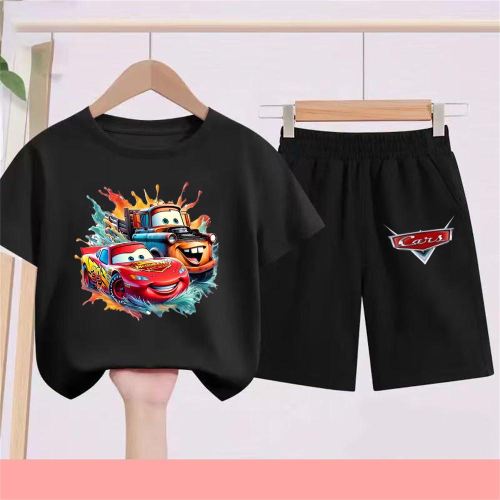 Cartoon Lightning McQueen Casual Clothes Disney Cars Boy 3D Print Short Sleeve T-shirt Kids Children's Set