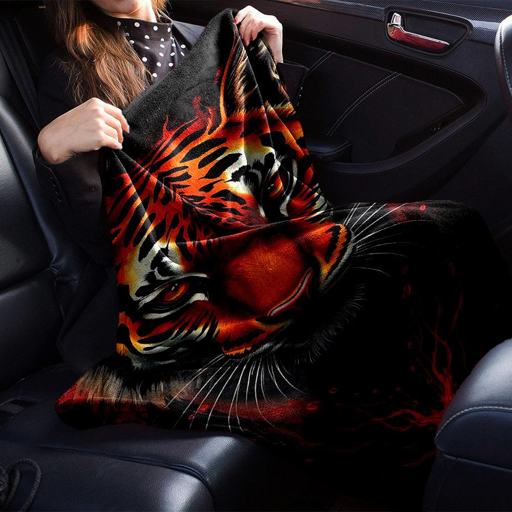 1pc Tiger Print Soft Warm Throw Blanket Nap Blanket For Couch Sofa Office Bed Camping Travel,Comfortable