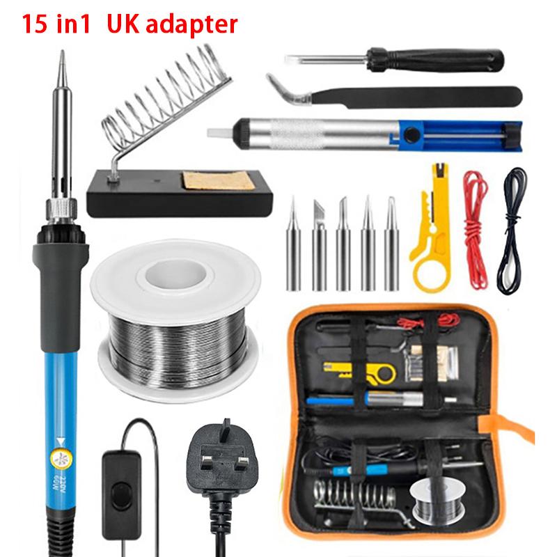 220V 60W Soldering Iron Kit Adjustable Temperature 15 In 1 Tool Set With Soldering Iron Eu Plug Au Uk Us