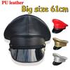 Big Size Pu Leather Military Hats Germany Officer Visor Cap Army Hat Cortical Police Cap Cosplay Halloween Party Hat 57-59-61cm