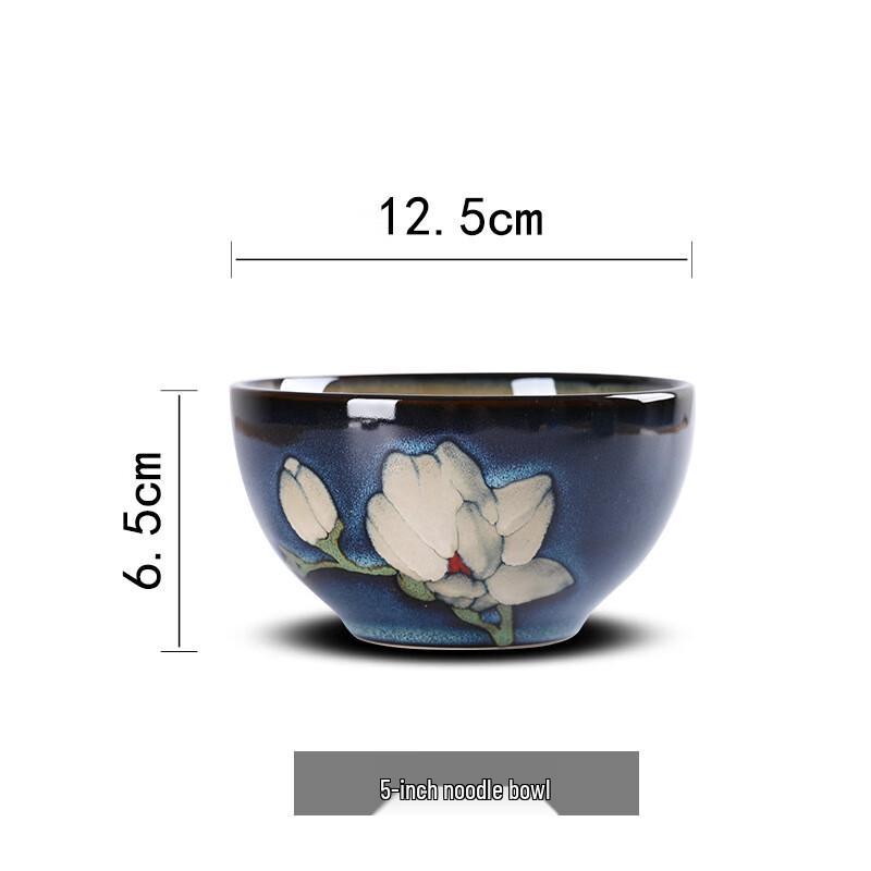 Zhishi Nordic Kiln Glaze Hand-Painted Magnolia Ceramic Bowls