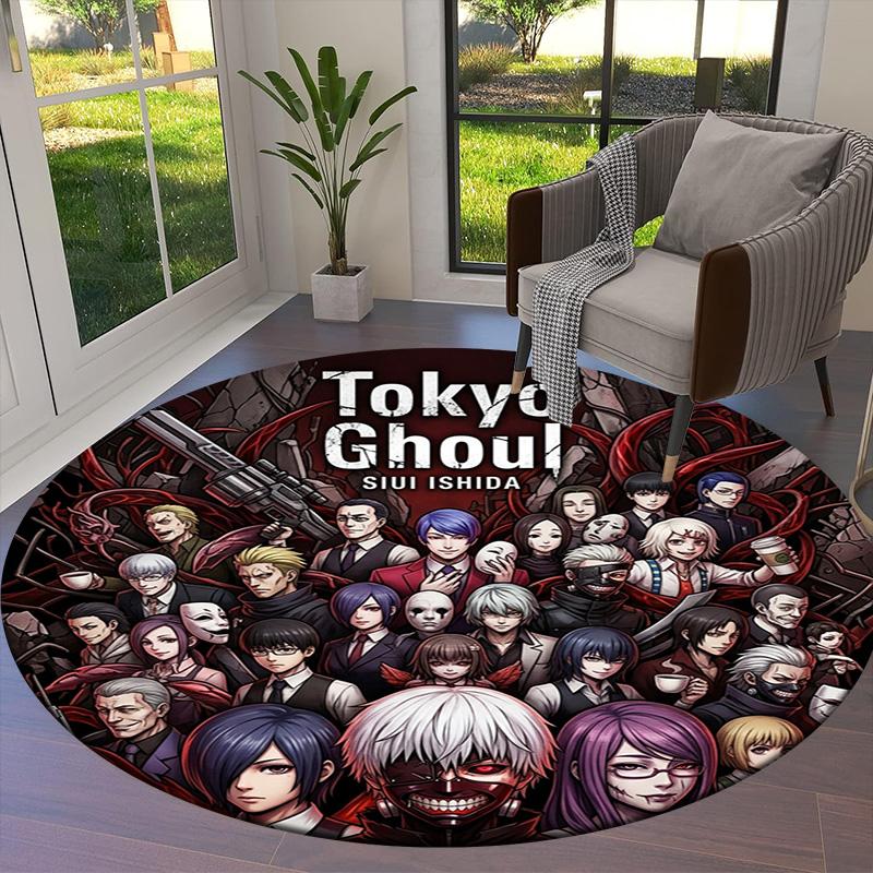 Tokyo Ghoul Okrągły Dywanik Dywan do Salonu Sypialni Sofy Pokoju Zabaw Dekoracja Antypoślizgowa Mata Podłogowa