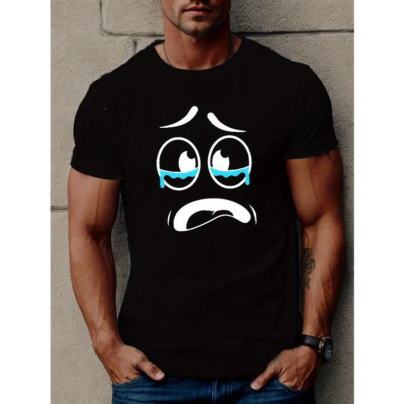 

Men s Crying Face Print T-shirt, Casual Short Sleeve Crew Neck Tee, Men s Clothing For Outdoor 4XL чорний