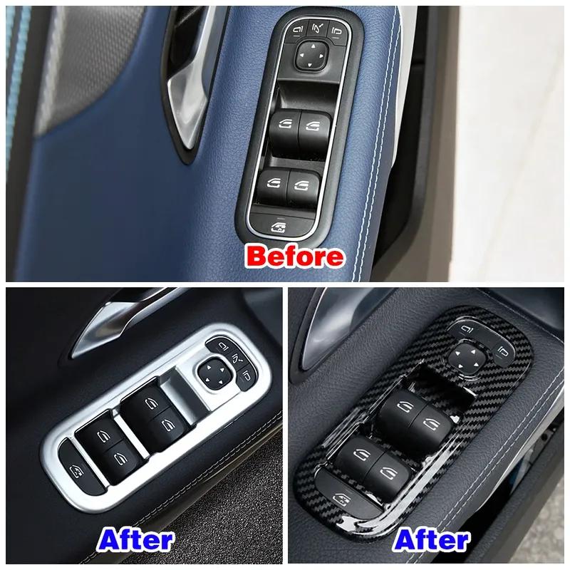 Carbon Fiber Refit For Mercedes Benz A CLA Class W177 V177 C118 W118 Car Glass Window Lift Switch Button Panel Frame Cover Trim