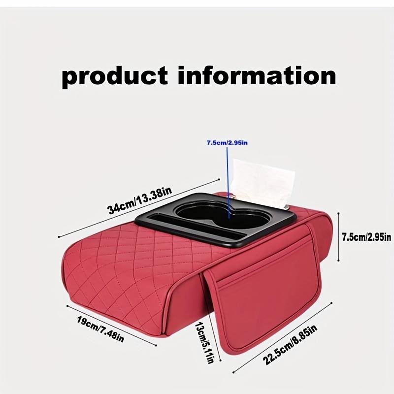 1 PU-Leder-Armlehnenkissen für die Mittelkonsole des Autos, dickes Armlehnenbox-Pad, Verlängerungskissen mit Getränkehalter, Taschentuchbox, Organizer-Tasche