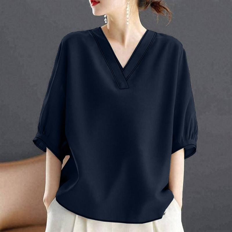 ZANZEA Women Casual V-Neck 3/4 Sleeve Loose Blouse