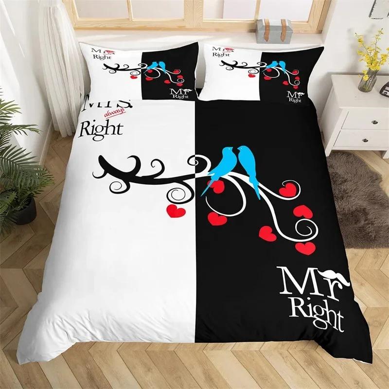 Mr Mrs Romantic Wedding Theme Comfortable Duvet Quilt Cover Pillowcase Bedding Set Children Bedroom Decoration Home Textile