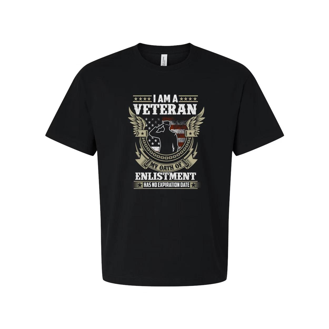 I Am A Veteran Graphic Tee Featuring Eagle Emblem Badge And Enlistment Oath Desi XL
