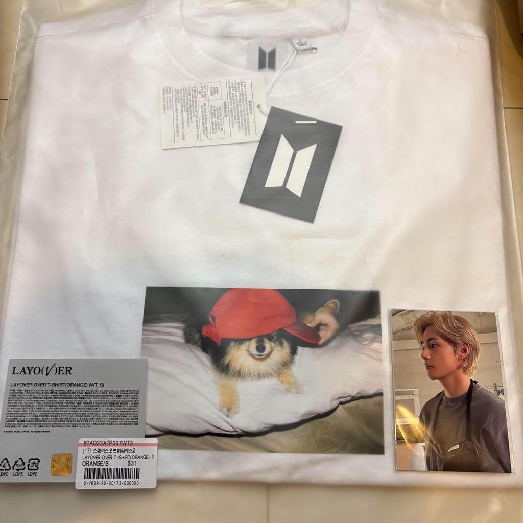 [USED] Last One Left: BTS V LAYOVER Yeontan T-shirt, Size S, with Trading Card