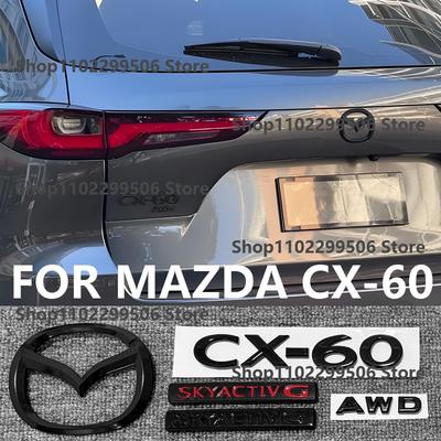 CX-60 Glossy Black Car Front Grille Eemblem SKYACTIV G AWD Rear Trunk Badge Sticker ForCX-60 Logo Accessories