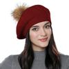 SOMALER Winter berets for women with real fox fur Pompom wool knitted beret