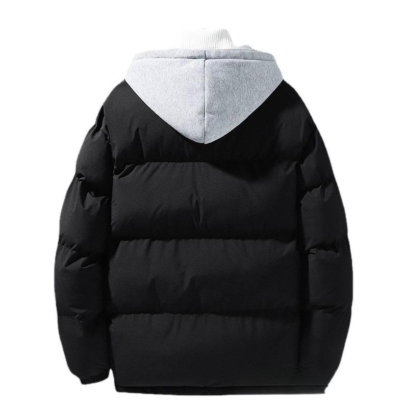 2025 Herren Baumwolljacke im Faux-Zweiteiler-Look: Verdickte, Kapuzen-Winteroberbekleidung mit Plüschpolsterung