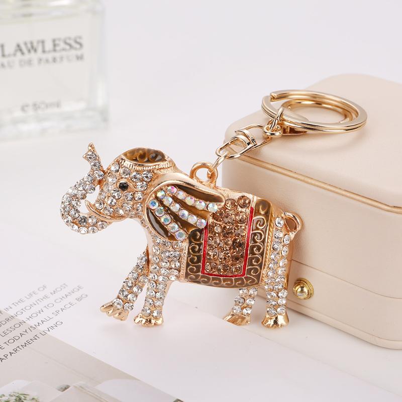 Fashion Rhinestone Elephant Keychains Cute Animal Keyrings Car Key Chain Women Bag Charm Pendant Jewelry