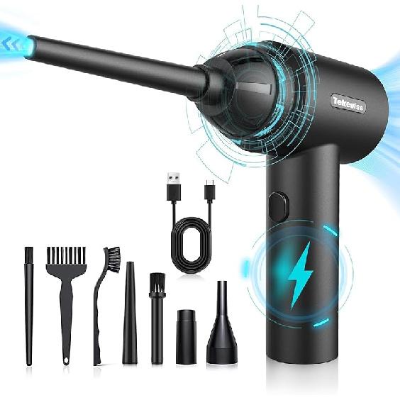 Compressed Air Duster - 100000RPM Adjustable Electric Air Duster, Rechargeable 8000mAh Cordless for Dust Off/Cleaning Computer Electronics/Inflating