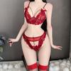 Women Sexy Lingerie Briefs Three-point Set Erotic Perspective Lace Bra Porn Backless Low Waisted Underwear Sex Costumes
