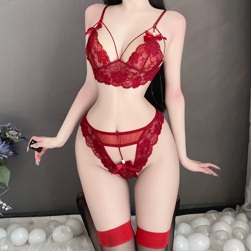 Women Sexy Lingerie Briefs Three-point Set Erotic Perspective Lace Bra Porn Backless Low Waisted Underwear Sex Costumes