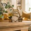 Hand Painted Rabbit Decorations Wooden Fairy Door Decor, 2D Gnome Elf Ornament, Bunny Mushroom Springtime Living Room Embellishments Wood Craft, House
