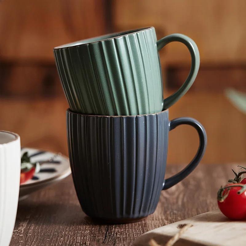 Kiln Changes Creative Striped Mug Ceramic Cup Latte Coffee Cup Breakfast Cup Milk Cups Teacup Household Water Cups Couple's Cups