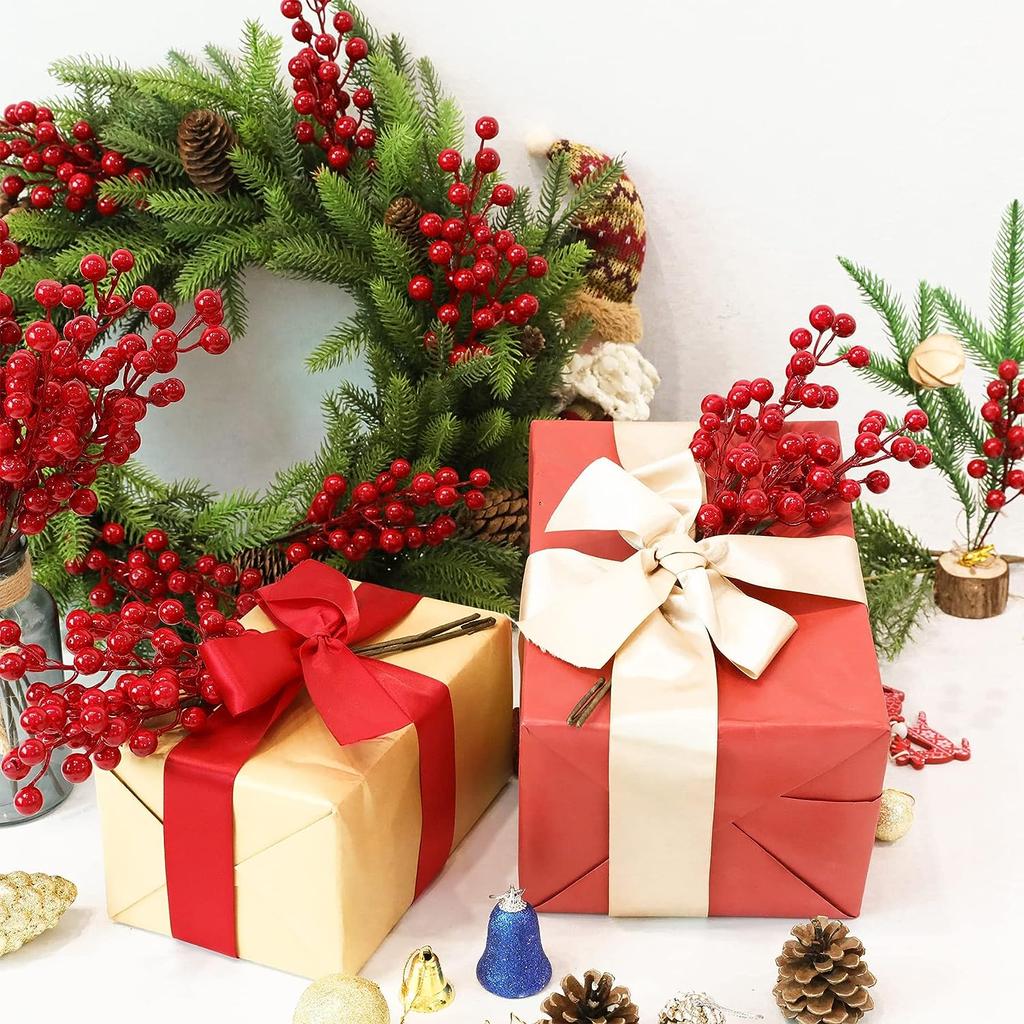 Wholesale Artificial Christmas Red Berries Branches 30heads Plastic Fake Berry Holly Branch Plants Flowers Party Home Decoration
