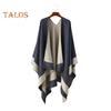 Women Warm Shawl Wrap Fall Winter Double-Sided Open Front Cape with Color Contrast Multiple Ways to Wear Poncho Sweater