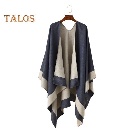 Women Warm Shawl Wrap Fall Winter Double-Sided Open Front Cape with Color Contrast Multiple Ways to Wear Poncho Sweater