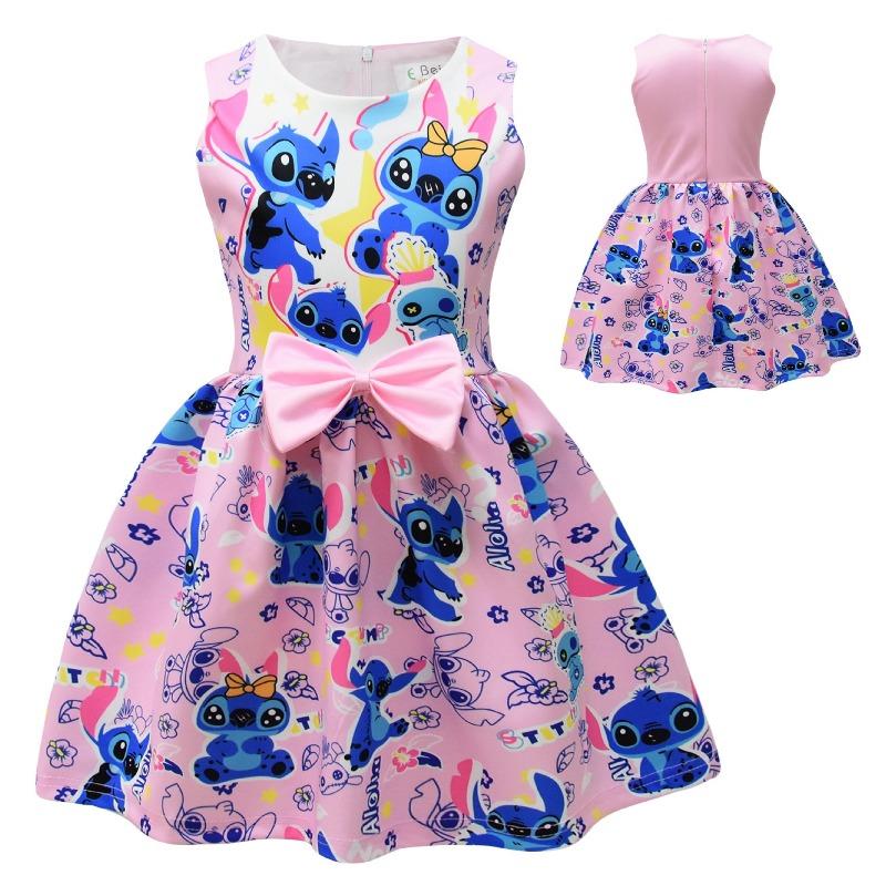 Disney Stitch Cosplay Animation Sleeveless Vest Dress Children's Bow Party Dress Skirt