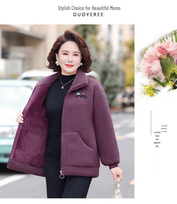 2025 Women's Plush Cotton Jacket: Thick, Fleece-Lined Outerwear for Middle-Aged and Elderly, Ideal for Autumn and Winter.