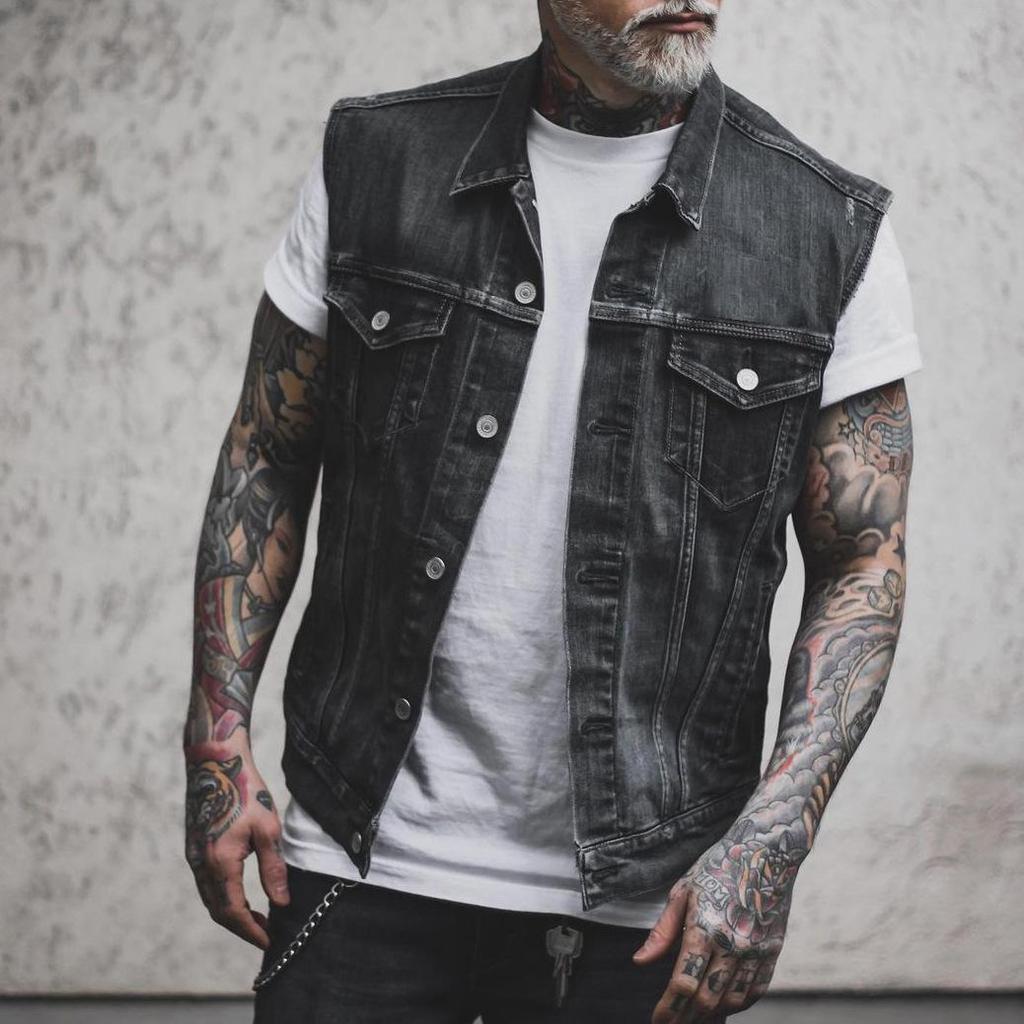 Bullhorn Sleeveless Punk Sports Motorcycle Flip Collar Hegemonic Men's Cowboy Vest E-commerce 2039
