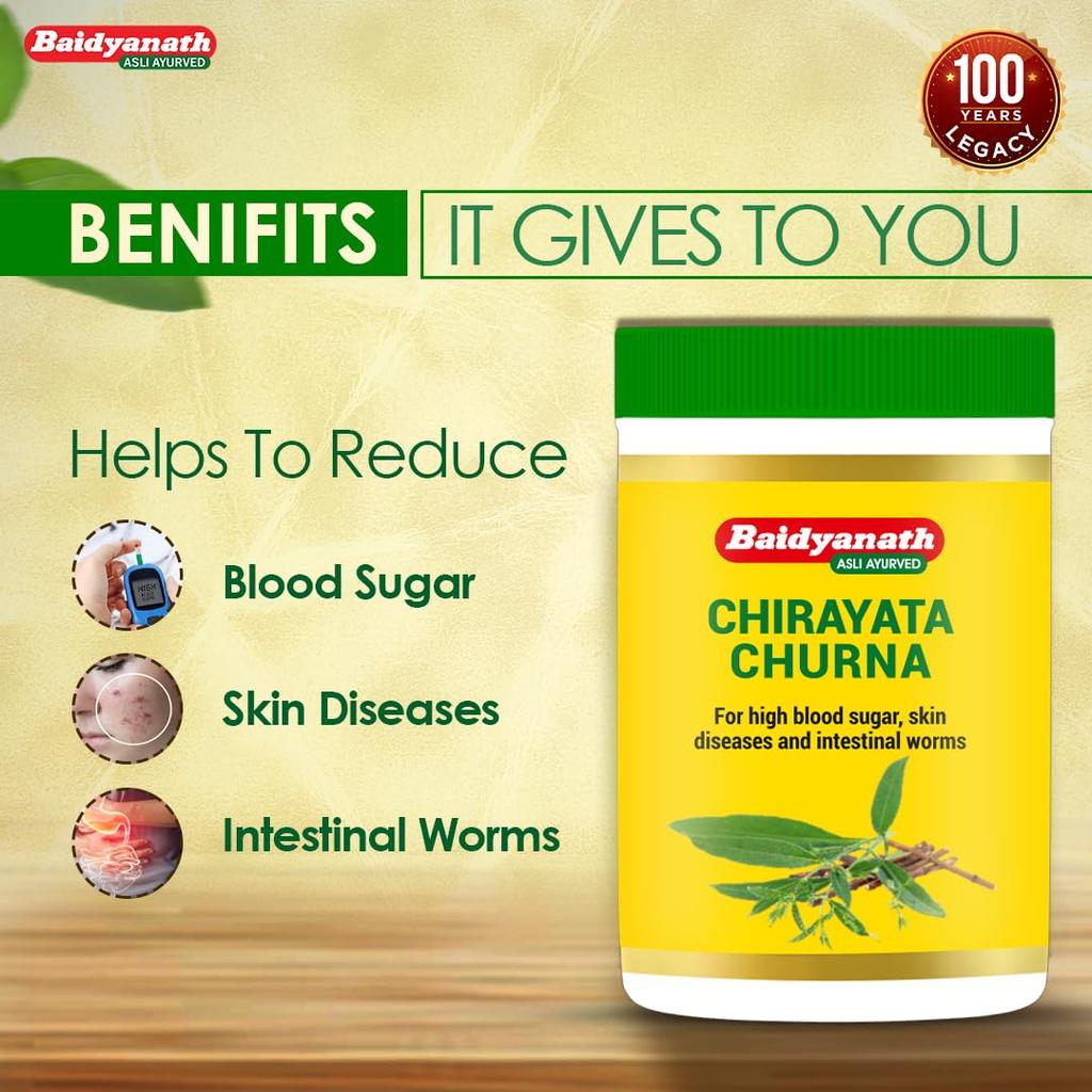 Baidyanath Chirayata Churna 100 g – Traditional Ayurvedic Powder for Digestion Support and Skin Wellness