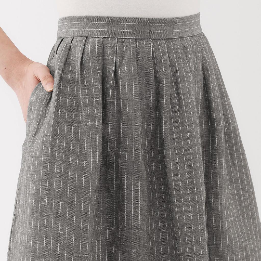 MUJI Women's Hemp Cotton Easy Long Skirt, Gray Stripe, BE1VBA5S, Women's XL