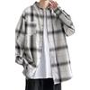 Men's Retro Black & White Plaid Long-Sleeve Shirt - Casual, Loose-Fit for Spring & Autumn
