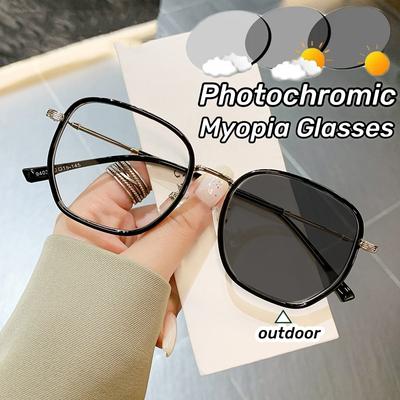 New Photochromic High-End Myopia Glasses Large Frame Women'S Near Sight Glasses Trendy Ultra Light Anti Blue Light Glasses