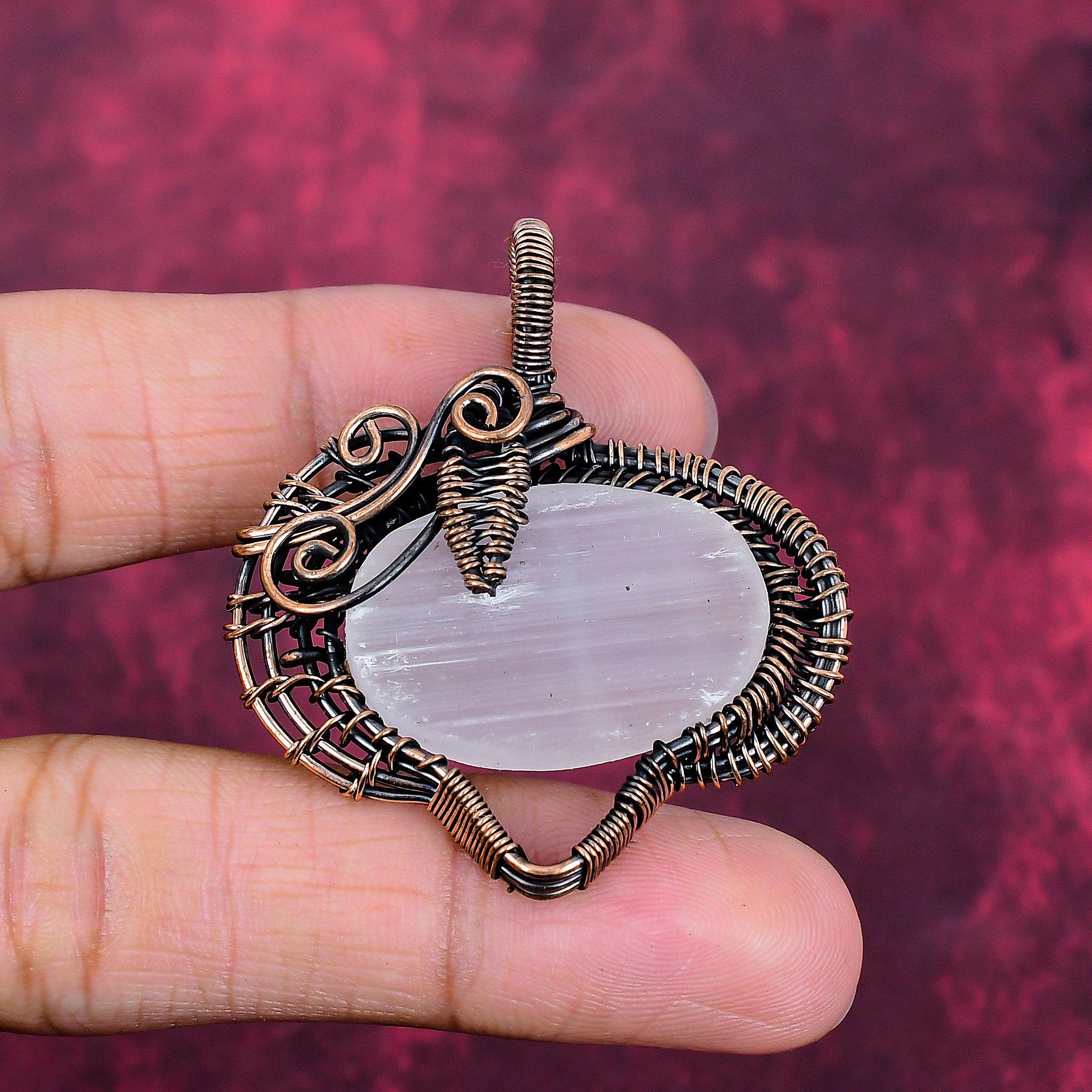 

Selenite Druzy Natural Gemstone Pendant Copper Wire Wrapped Pendant Wire Jewelry