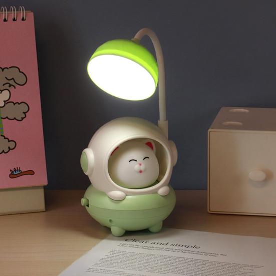 Cartoon Astronaut Cat Desk Lamp USB Rechargeable Flexible Gooseneck Table Reading Light Home Office Bedroom Bedside Night Light