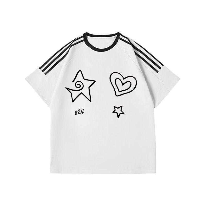 

2025 Американская Ретро Женская Тяжеловесная Хлопковая Футболка Реглан - Свободный Крой, Короткий Рукав M белый