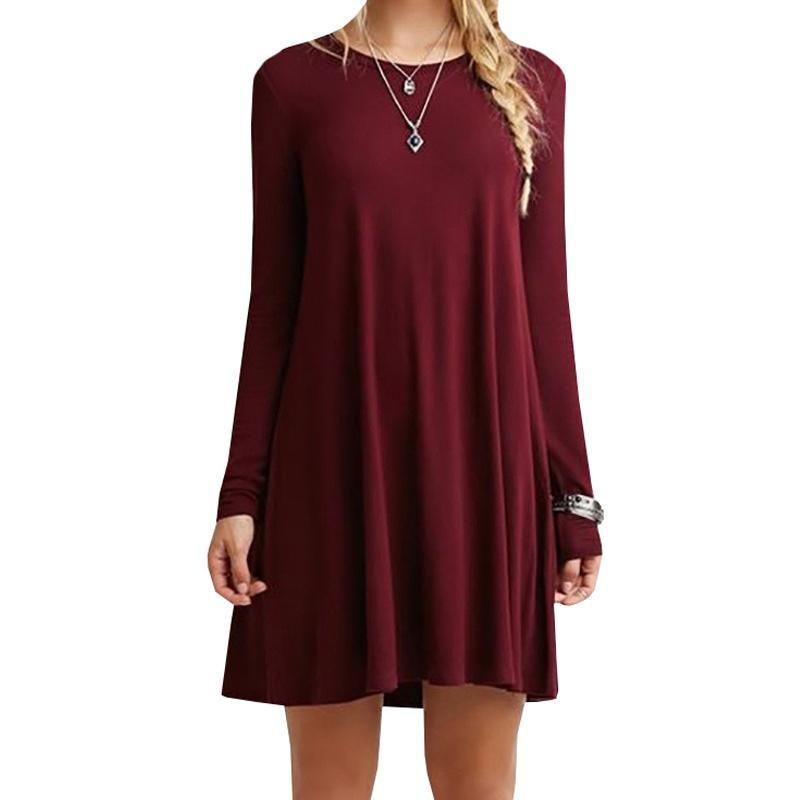Elegant Women Autumn Fashion Basic Loose Slim Long Sleeve Mini Dress In S-5xl