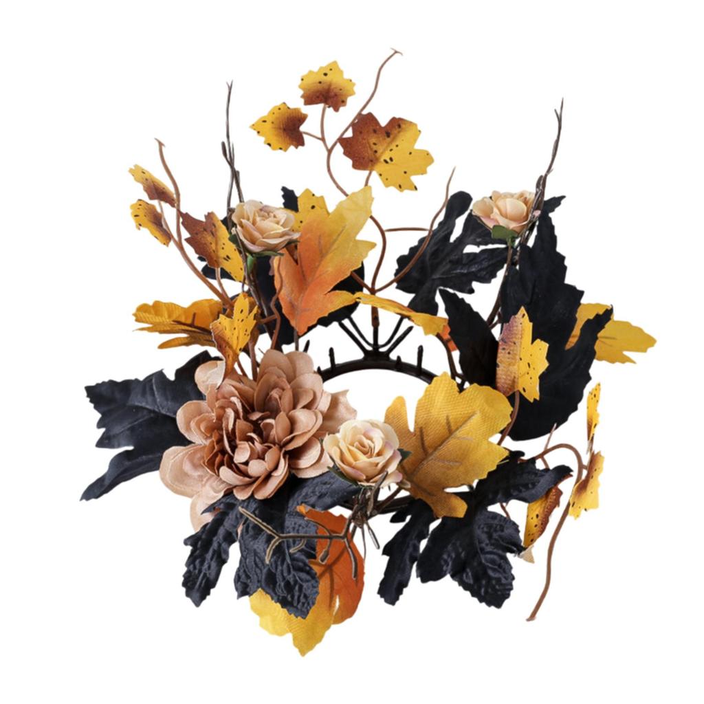 Thanksgiving Candle Ring Pillar Candle Holder Rustic Mini Autumn Wreath Ornament Garland for Bar Fall Harvest Farmhouse Wedding