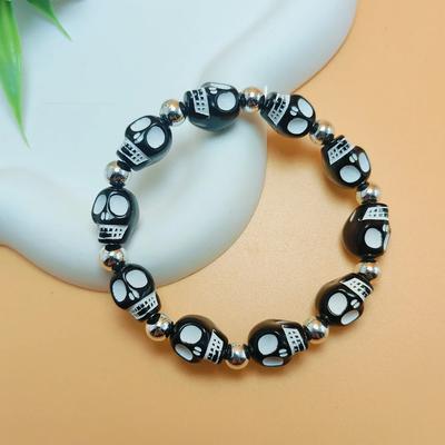 Horror Cool Creativity Fun Colorful Skull Elastic Bead Bracelet Halloween Punk Dark Ghost Handmade Bracelet Hip-hop Jewelry