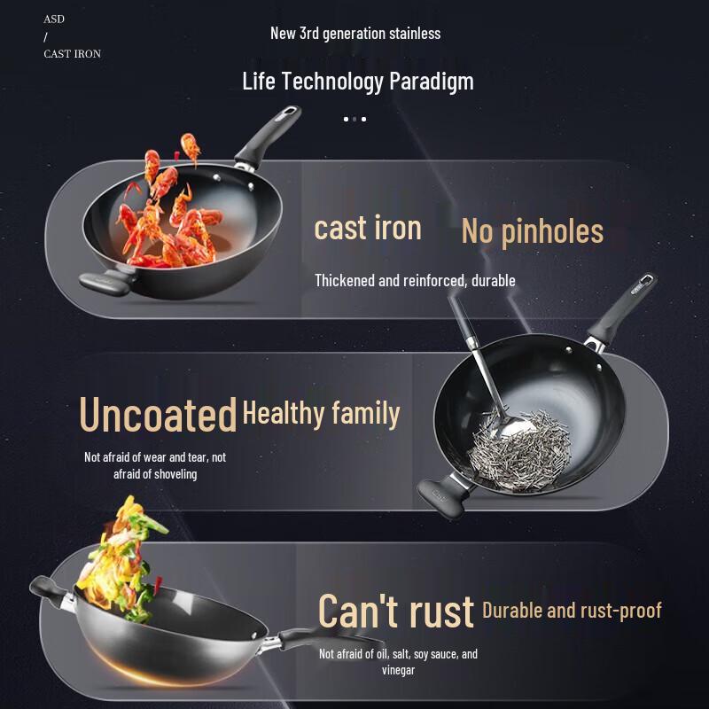 ASD 30cm Non-Coated Cast Iron Wok