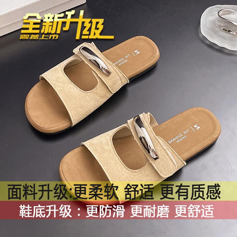 

Beautiful one-word drag soft-soled non-slip beach shoes with skirts, women s outer wear 2025 summer new Velcro cool slippers 35