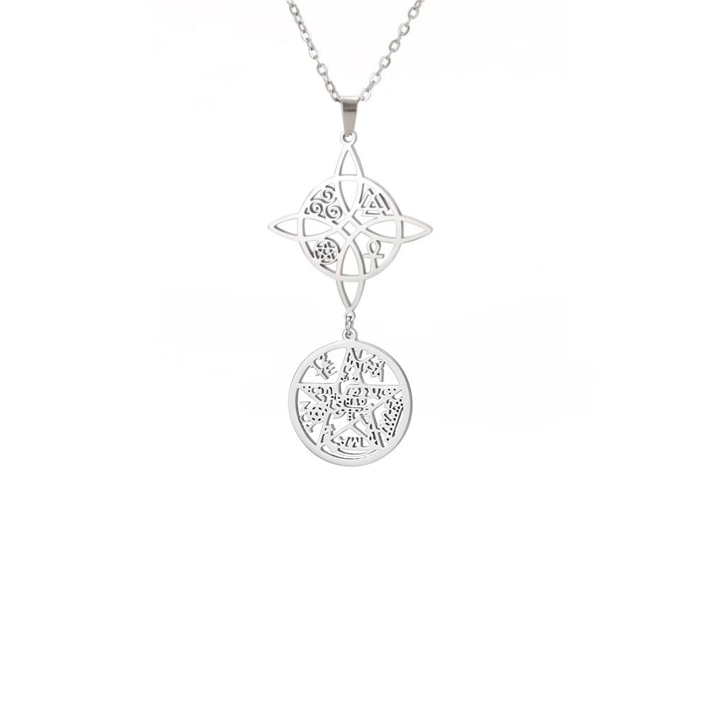 Saint St Christopher Witch Knot Celtic Knot Cross Pendant Necklace for Men Stainless Steel Protection Necklace Catholic Jewelry