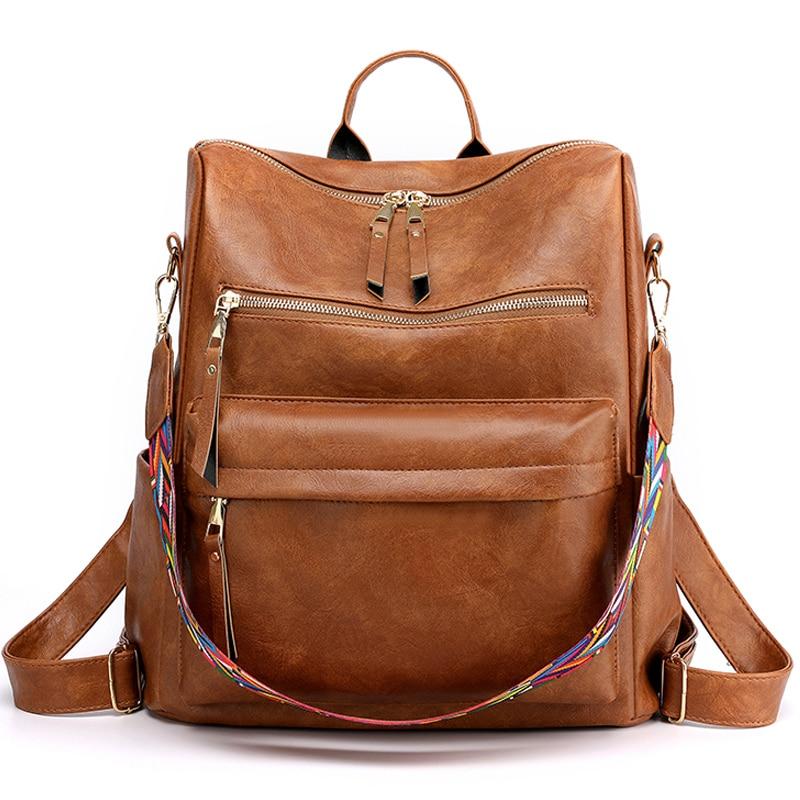 Buy Retro Large Backpack Women PU Leather Rucksack Women Knapsack