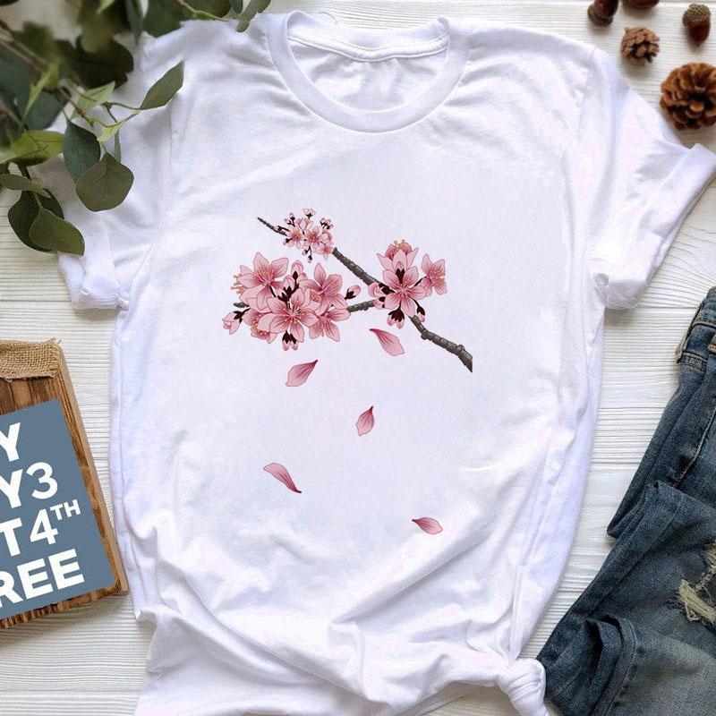 Women's T-Shirt Peach Blossom T-Shirt Print Vouge Casual Graphic O-Neck Harajuku Tshirts 90S Streetwear Fashion Fun Retro To