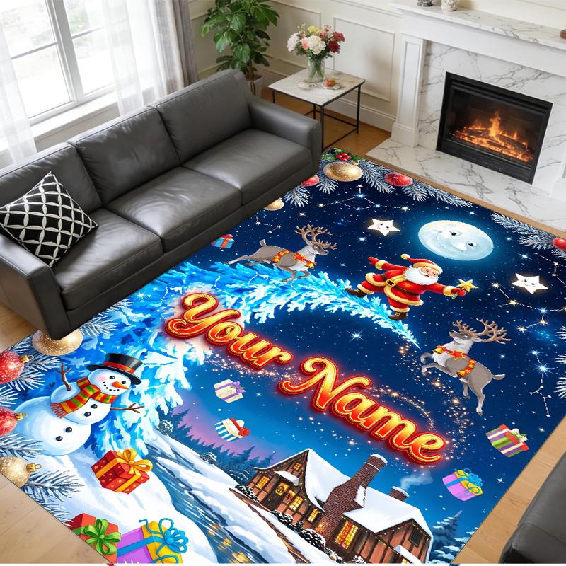 Christmas Custom Name Printed Square Area Rug Soft Non Slip Floor Carpet For Bedroom Holiday Gift